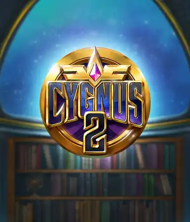 Фото игрового автомата Cygnus 2 от ELK Studios, показывающее космическую галактику с звездами в фоне и древние иероглифы на барабанах. В центре кадра расположен логотип игры Cygnus 2, окруженный ярко светящимися звездами, что создает очаровательную атмосферу космического приключения. Визуальные элементы объединены, чтобы выделить тему игры, основанной на исследовании тайн вселенной через призму древних цивилизаций, с акцентом на величественность и красоту космического пространства.